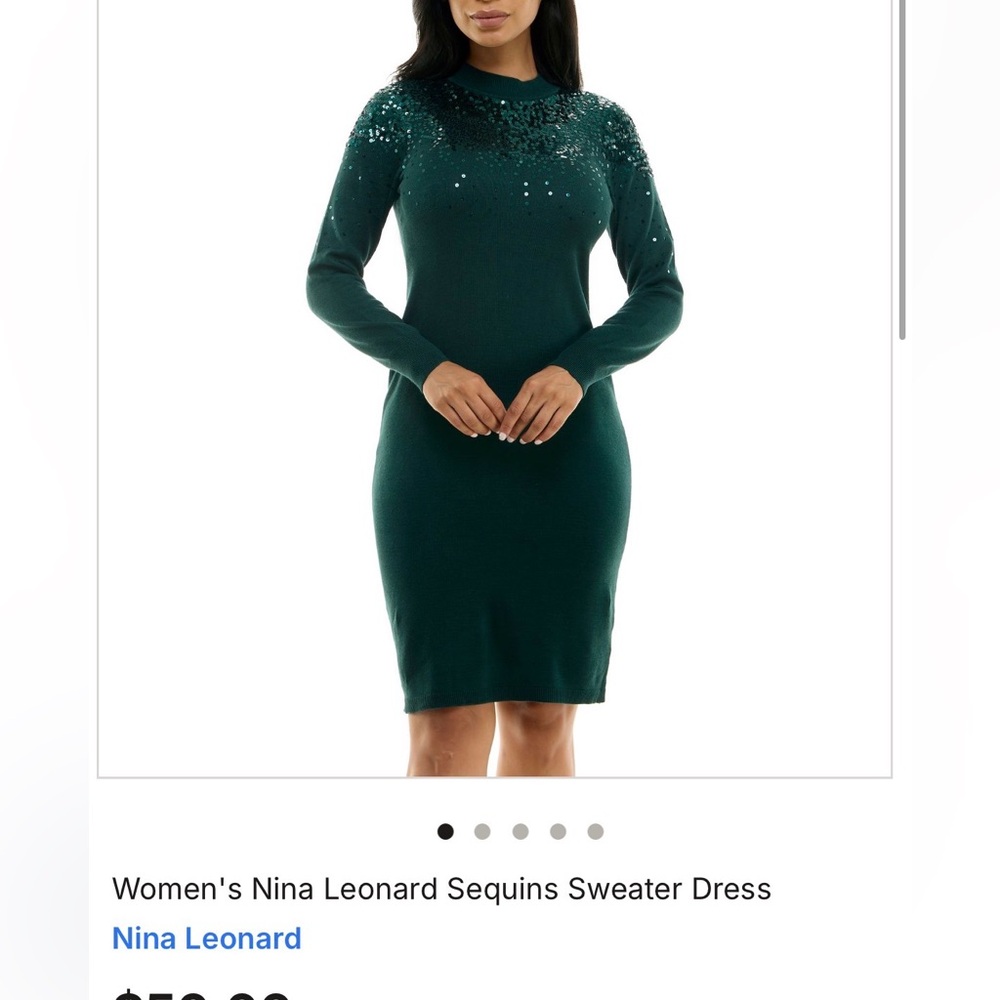 Nina Leonard Teal Sequin Long Sleeve Sweater Dress